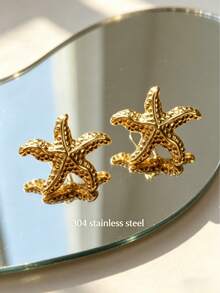 1 Pair Minimalist Casual Commuter Starfish Stud Earrings, Small 3D Ocean Style Design 304 Stainless Steel Skin-Friendly Hypoallergenic, Suitable For Colleague's Summer Onboarding Thank You Gift, Suitable For Daily Wear, Fashionable Accent For Coastal Hiking And Niche Markets, Also Great For Casual Outdoor Photos. 304 Stainless Steel Durable And Long-Lasting, Easy To Handle For Daily Surfing, Camping, Gatherings, Market Browsing, And Photography Without Fading, Personalized Earrings For Surfing Parties And Birthday Banquets. - Multicolor - View 6