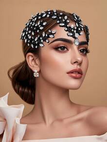 1pc Red Women's Headpiece, Luxury Faux Pearl & Rhinestone Headband, Bridal Headpiece, Wedding Party Hair Accessory, Wedding Decor, Women's Accessory, Spring/Summer Hair Accessory - Red - View 11