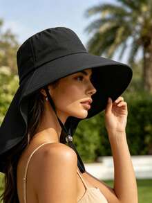 1pc New Neck-Protecting Sun Hat, Women's Sun-Shielding, Face & UV Protection, Large Brim, Casual Polyester Solid Color Outdoor Hat, Suitable For Spring/Autumn Outdoor Activities & Gatherings - Multicolor - View 10