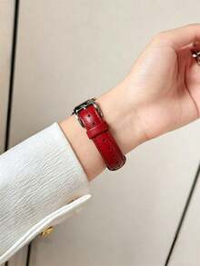 实心PU表带，兼容 42mm、38mm、40mm、41mm、44mm、45mm、46mm、49mm，时尚智能手表替换表带，适用于Series Ultra2、Ultra SE2、SE 11、10、9、8、7、6、5、4、3、2、1等型号，女士款，可作为学生返校礼物 - 紅色 - 查看 4