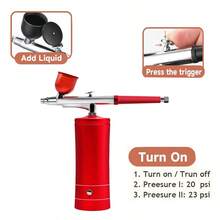 Airbrush Kit With Compressor - Portable, Rechargeable Lithium Battery, USB Powered, Suitable For Painting, Art, Coloring And Home Decor, Facial Beauty Makeup, Modern Aesthetics, Durable Airbrush - Red Waist - View 6