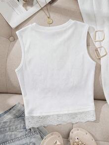 3 piezas Camiseta de tirantes con cuello de pico, cintura fruncida, estilo minimalista y casual, sexy, adecuada para uso en verano y en el aeropuerto - Blanco - Ver 3