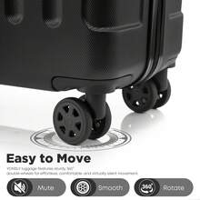 YONSLY 16 Inch Suitcase With Detachable Wheels 360° Combination Lock Double Zipper Soft Rubber Handle Trolley Travel Suitcase For Vacation - 黑色 - 查看 6