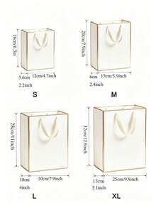 1/5pcs White Gold Trim Ribbon Handle Gift Bags, White Gift Bags With Black Border, Suitable For Weddings, Retail, Parties, Birthdays And Other Occasions - Multicolor - View 5
