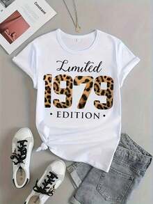 Short-Sleeved Top With Letter Print, Women's Casual Shirt With Round Neck, Short-Sleeved T-Shirt, Women's Clothing - 白色 - 查看 2