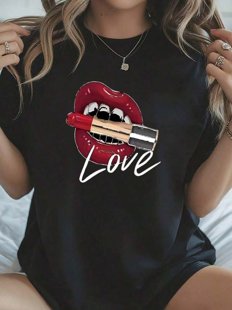 Funny Lipstick Design T-Shirt-1 - Đen 1 - Xem 5