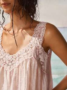Blusa de uso diario versátil y casual con parches de encaje para mujer - Rosa Pálido - Ver 7