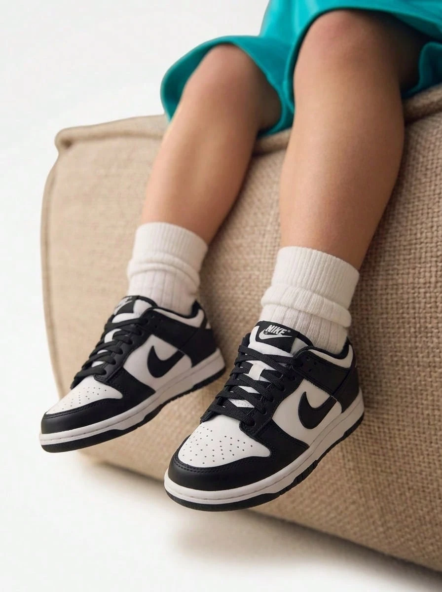 Nike DUNK Kids Sneakers White/White/Black CW1590-100 - 黑與白 - 查看 1