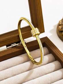 1pc/5pcs Hot Selling Non-Fading Gold Plated Stainless Steel Bracelet, Cross-Border Mirror Finish Four-Leaf Clover Titanium Steel Bangle - Gold - View 13