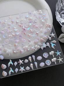 30件/組 隨機混色 ABS 漸層美人魚美甲裝飾品－海星、貝殼、海豚 3D 美甲飾品 DIY 配件美甲飾件 - 粉色 - 查看 3
