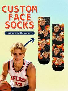 1 Pair Customized Socks, Face Customization Socks, Sports, Running, Basketball, Fun Socks, Photo Customization Socks, Family Socks, Bedroom Use, Holiday Gift - Multicolor - View 3