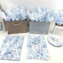 10/20張藍色花卉薄紙禮品包裝紙 14x20英吋 中式復古藍白牡丹玫瑰圖案 高品質耐用紙 適合作為生日、婚禮、派對、DIY手工、花束包裝與特殊場合裝飾 - 多色 - 查看 2