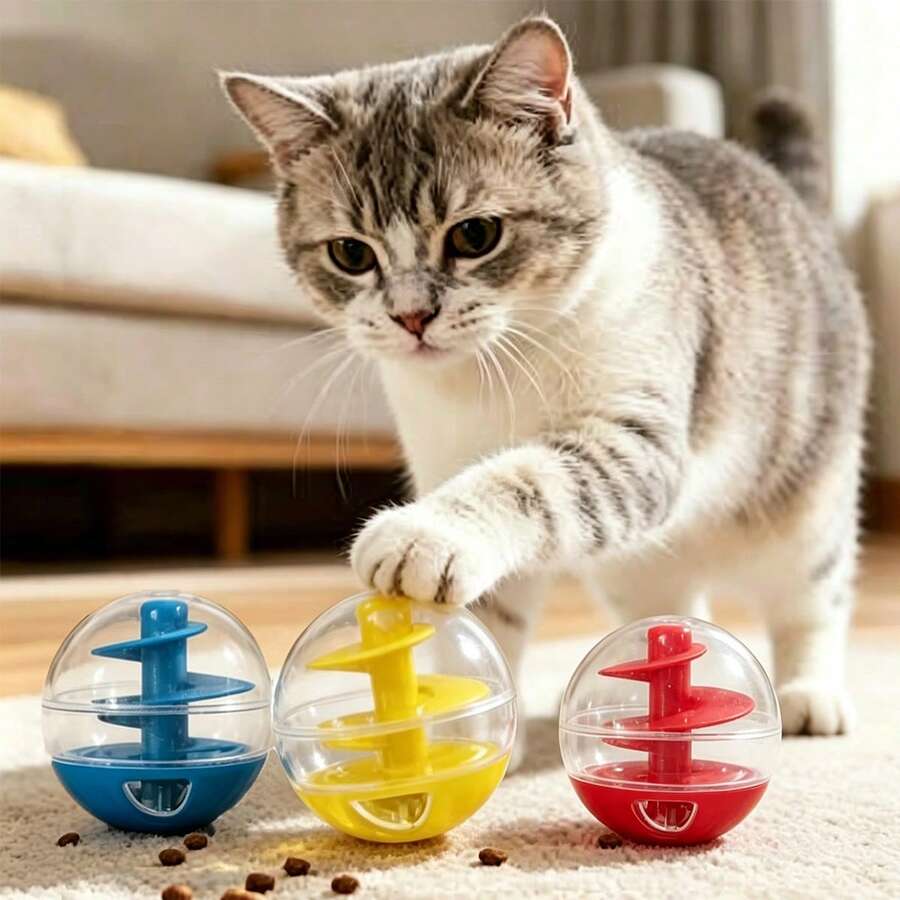 3个装宠物螺旋喂食器益智玩具,猫咪零食球,互动宠物玩具,慢食球,适用于慢食玩具 - 彩色 - 查看 1