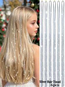 Rainbow Fairy Glitter Hair Clip And Hair Extension Set For Kids Girls And Women, Heat Resistant 20 Inch, 12/6/4pcs, Holiday Party Christmas New Year Halloween Cosplay Hair Accessories - Multicolor - View 23