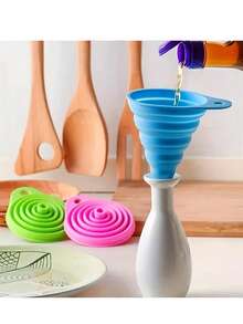 3pcs/1pc Foldable Silicone Funnel - Kitchen Telescopic Mini Oil Funnel, Home Cooking Tool, Portable Liquid Dispensing Funnel, Portable And Easy To Store, Convenient For Pouring Liquid, - Kitchen And Restaurant Essential (Random Color) - Multicolor - View 1