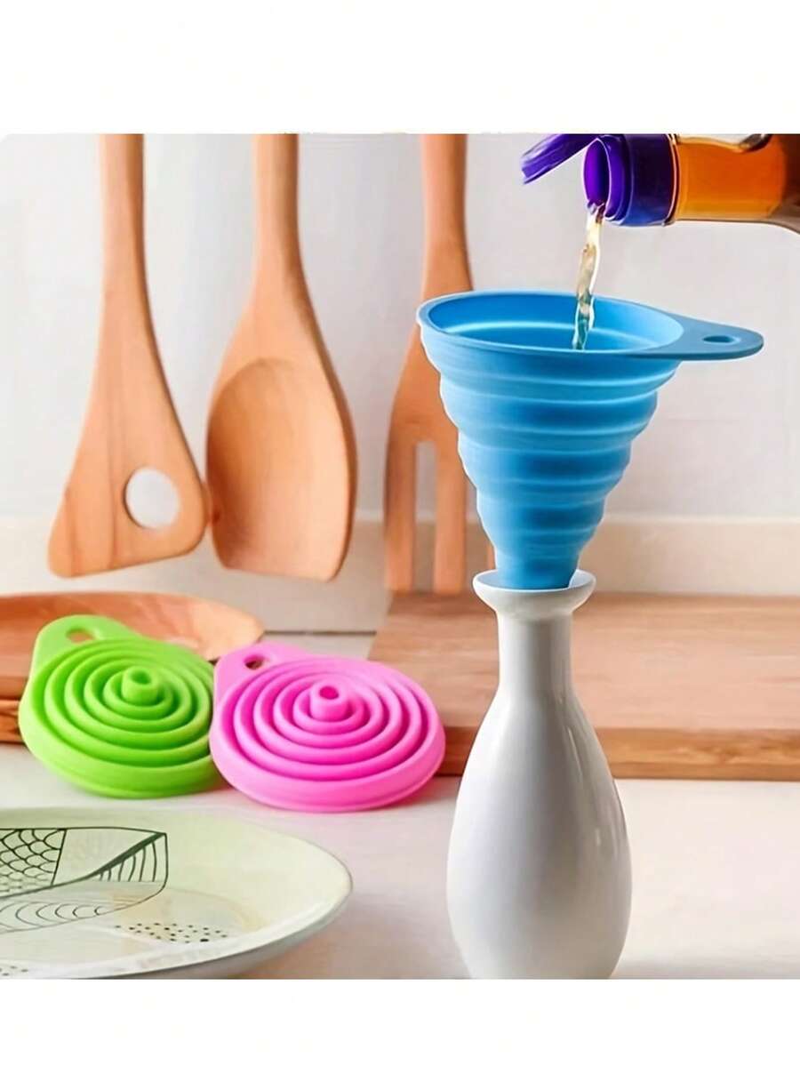 3pcs/1pc Foldable Silicone Funnel - Kitchen Telescopic Mini Oil Funnel, Home Cooking Tool, Portable Liquid Dispensing Funnel, Portable And Easy To Store, Convenient For Pouring Liquid, - Kitchen And Restaurant Essential (Random Color) - Multicolor - View 1