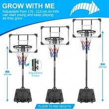 Portable Basketball Hoop, Height Adjustable From 170 -- 213 Cm, With Wheels, Suitable For Indoor And Outdoor Use, For Teenagers And Adults. - Hitam - View 4