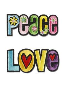2pcs Love & Peace Letter Pattern Embroidered Patches, Cartoon Style Polyester Thread Iron-On/Sew-On Patches, Clothing Accessories Suitable For DIY Handmade Crafts, Clothing, Bags, Shoes, Curtains, Hats, Home Decor Patches And Other Accessories - Letter - View 8