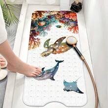 1pc PVC Thickened Non-Slip Bathroom Mat, Watercolor Underwater Coral Sea Turtle Dolphin Stingray Print With Suction Cups, Foot Massage Mat, Bathroom Pool Elderly Pet Universal Wear-Resistant Easy Clean Anti-Slip Bath Mat - View 4