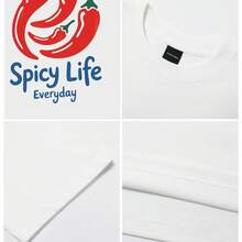 Women's T-Shirt Spicy Life Everyday Red Chilies Short Sleeve Crew Neck Casua Suitable For Spring And Summer - White - View 4