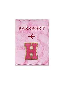 1pc Passport Cover With Rose Red Towel Embroidery And A-Z Letter Print, Unisex RFID Vintage Business Passport Holder, Multifunctional Travel Organizer Pouch, Travel Accessories, Travel Wallet, Passport Case, Beach Holiday Bag, Summer - Pink - View 24