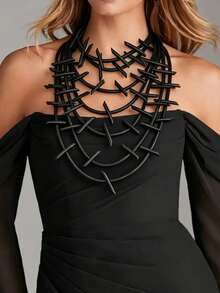 MARLIWOO 3pcs/Set Fashion Gothic Multi-Layer Line Long Pendant Necklace, Niche Personalized Exaggerated Vintage Punk Style Jewelry - Multicolor - View 1
