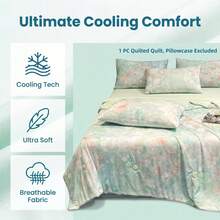 1pc Digital Printing Cooling Quilt - High-End Luxurious Super Soft Cooling Summer Quilt, Lightweight And Suitable For All Seasons, Featuring Modern Fresh Floral Patterns, 100% Polyester, Machine Washable, Suitable For Single/Double Bed, Hotel, Camping And Home Decor, Hotel-Level Luxury Bedding | Modern Quilting Design | - Mint Green - View 6