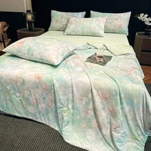 1pc Digital Printing Cooling Quilt - High-End Luxurious Super Soft Cooling Summer Quilt, Lightweight And Suitable For All Seasons, Featuring Modern Fresh Floral Patterns, 100% Polyester, Machine Washable, Suitable For Single/Double Bed, Hotel, Camping And Home Decor, Hotel-Level Luxury Bedding | Modern Quilting Design | - Mint Green - View 9