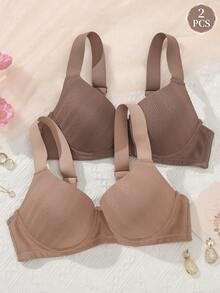2 Packs Smooth Women's Bras, Tight Lifting Wide Strap Comfortable Bras - Multicolor - View 1