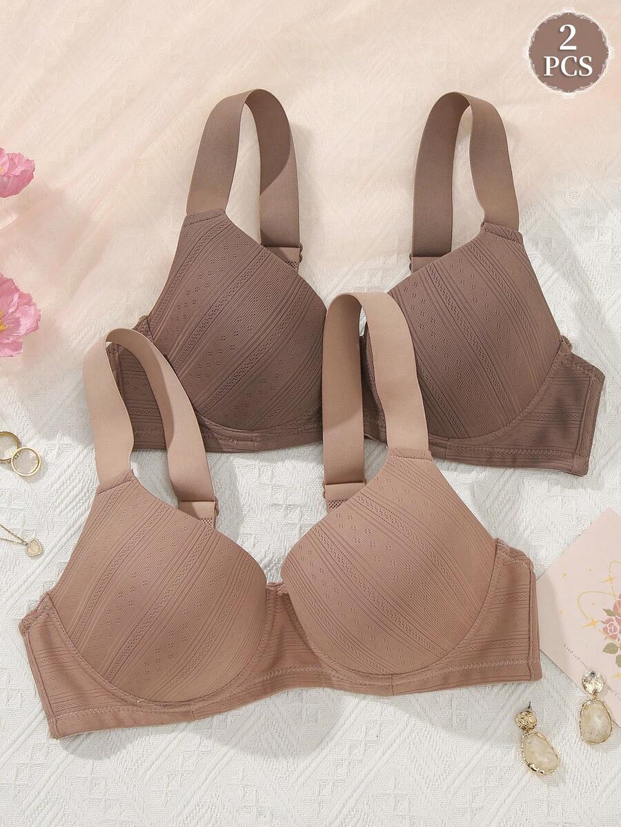 2 Packs Smooth Women's Bras, Tight Lifting Wide Strap Comfortable Bras - Multicolor - View 1