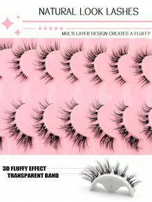 Asiteo 7 Pairs Super Soft Cartoon Transparent Band Eyelash Faux Mink Cat Eye False Eyelashes Natural Fluffy Curly Full Lash Travel Makeup Essential - 交叉款 - 查看 3