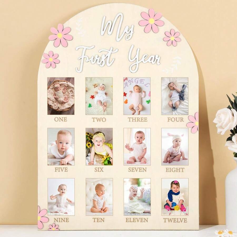 Quadro de marcos de crescimento do bebé 3D com margarida, lembrança de aniversário do bebé 1-12 meses, decoração de aniversário para menina, presente colecionável, essencial para o quarto do bebé, anúncio de nascimento do bebé