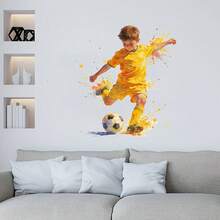 Removable Watercolor Football Player & Ink Splash Wall Sticker, Sports Style Home Decor - C - View 4
