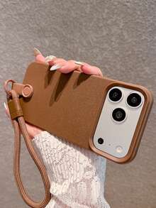 Minimalist Elegant Brown Leather Texture Phone Case With Wrist Strap, Compatible With IPhone 17 Pro Max/17 Pro/17/16 Pro Max/16 Pro/16/16 Plus/15/15 Pro Max/15 Pro/15 Plus/13/14 Pro Max/13 Pro/13 Pro Max/14 Pro/14 Pro Max/14 Plus, Soft Case, Creative Design For Men And Women - Brown + Bracelet - View 8