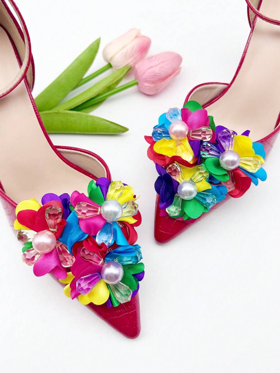 2 piezas Nuevos elegantes clips para zapatos con detalles de cristales de colores desmontables - Perfectos para bodas, fiestas nupciales y tacones altos