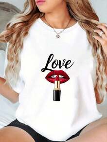 Funny Lipstick Design T-Shirt-1 - White 5 - View 4