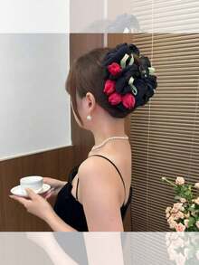 1个精美粉色郁金香花朵发爪夹，2026新款蓬松发髻盘发配饰 - 彩色 - 查看 9