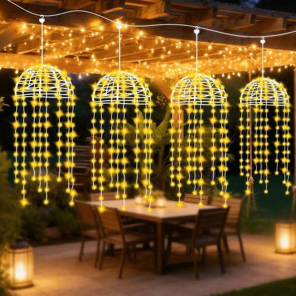 2/4Pcs LED Solar Hanging Jellyfish Fairy Decor Lights, New,8 Lighting Modes Auto Light Sensor With Hooks, Outdoor Garden Hanging Lights For Home Wedding Party Patio Eaves Balcony Porch Trees Tent Christmas Decoration