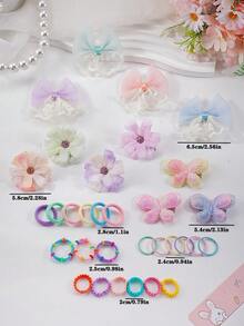 178pcs Macaron Sweet Dreamy Girly Hair Accessories Set, Includes Tulle Lace Bow Hair Clips, Glitter Double-Layer Butterfly Hair Clips, Faux Multi-Layer Flower Hair Clips, Suitable For Daily Wear, Spring Outing, Parties - Multicolor - View 6