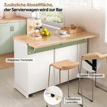 Kitchen Island On Casters With Fold-Down Worktop, Kitchen Trolley With Waste Bin, 4-Tier Spice Rack, 2 Drawers And Lockable Casters, 120 * 45 (70) * 93 Cm - White - View 5