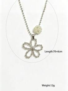 Korean Style Metal Beaded Pearl Flower Long Hollow Flower Pendant Necklace, Lightweight Luxury Sweater Chain For Women - Silver - View 9