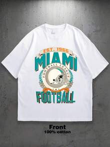Herren Miami Football T-Shirt aus 100% Baumwolle, Rundhalsausschnitt, weich und bequem, Unisex Streetwear, Geschenk für Fußball-Enthusiasten, gegründet 1966, Miami Football League Grafik-T-Shirt, ideal für den - Weiss - Übersicht 2