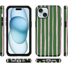iPhone15 Handyhülle (,), gestreiftes Design, geeignet für Mädchen, schönes rosa-grünes Streifenmuster, Schutzhülle, doppelschichtige stoßfeste weiche farbige Silikon-TPU-Handyhülle, gestreifter Stil. - Weiß 5 - Übersicht 6