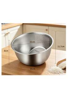 零食盒便當盒裝飾托盤 升級版 3041 不鏽鋼 畢業季廚房 1件 21cm 不鏽鋼濾水盆 耐用防鏽過濾碗 現代銀色圓形穿孔濾碗 適用於清洗蔬菜、水果及其他廚房烹飪用具 - 銀色 - 查看 12