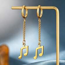 1 Pair Stainless Steel Musical Note Chain Dangle Hoop Earrings, Punk Rock Style Stainless Steel Ear Drops, Gold And Silver Available, Men And Women Music Festival Daily Versatile Jewelry - Note - View 6
