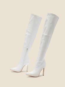 Women's Pointed Toe Side Zipper Stiletto Heel Over-The-Knee Boots, Sexy Classic Fashion Boots For Autumn/Winter - White - View 7
