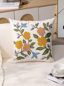 1pc Modern Minimalist Floral Leaf Embroidery Throw Pillow Cover, Spring/Summer Flower Embroidered Decorative Pillowcase, Suitable For Indoor Decor, All-Season Use, Pillow Insert Not Included - Multicolor - View 2