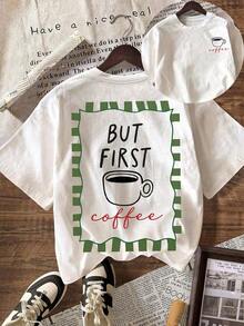 But First, Coffee-A Casual White Short-Sleeved Shirt With A Round Neck, Suitable For Women. - White - View 6
