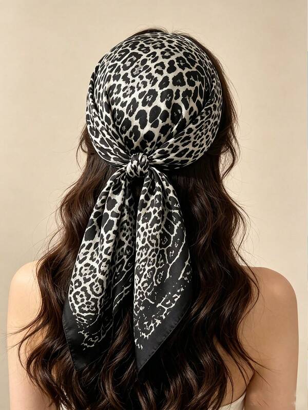 1pc | Faux Silk Satin Material | Leopard Print Small Square Scarf | Knot Tie Dual-Use Neck Scarf Design | Outfit Accessory For Office And Daily Wear | Vintage Hot Girl Spring Autumn Ribbon