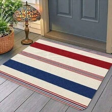 1pc Red & Blue Striped Flannel Doormat, Soft & Comfortable, Rectangular Floor Mat, Anti-Slip & Absorbent, Washable, Suitable For Entryway, Kitchen, Balcony, Indoor & Outdoor Use, Fits Holiday Decor - 1PC - View 15